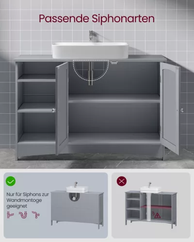 Fürdőszoba szekrény, extra hosszú, állítható polcokkal, szürke, 30 x 90 x 60 cm