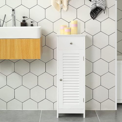 VASAGLE, Éjjeliszekrény, Tároló a fürdőszobához, Fából készült fiókkal, Rácsos