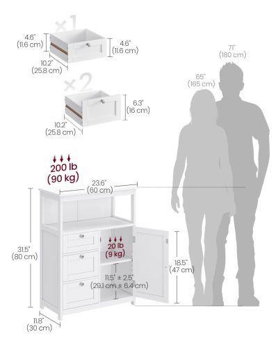 Álló fürdőszoba szekrény, 3 fiókos, fehér 60x30x80cm