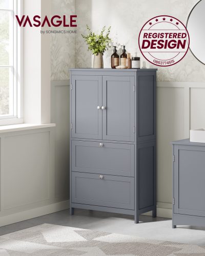 Szabadon álló tároló szekrény, 2 fiókkal, 2 ajtóval, galambszürke 30 x 60 x 110 cm