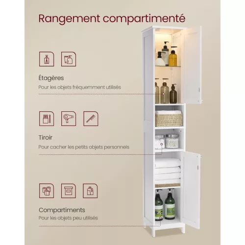 Magas, keskeny fürdőszoba szekrény, nyitott polcokkal, felhőfehér 40 x 30 x 180 cm