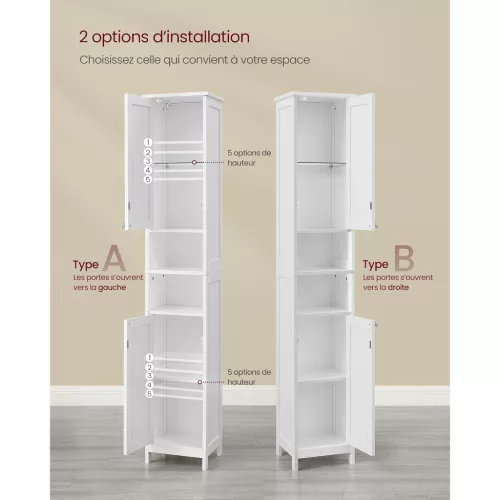 Magas, keskeny fürdőszoba szekrény, nyitott polcokkal, felhőfehér 40 x 30 x 180 cm