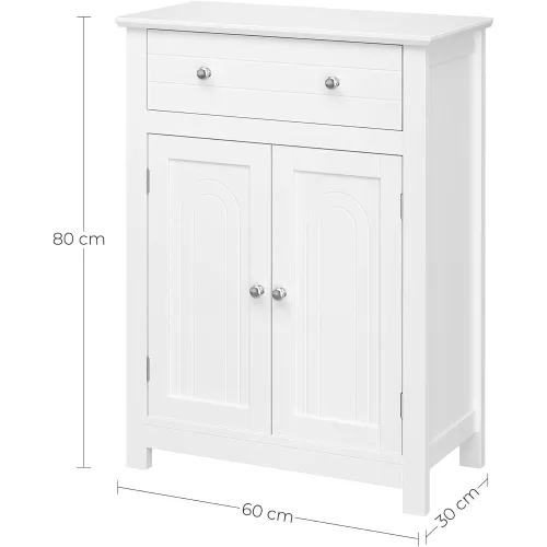 VASAGLE BBC61WT Fürdőszobai fiókos szekrény, konyhaszekrény vidéki stílusban, fa, fehér, 60