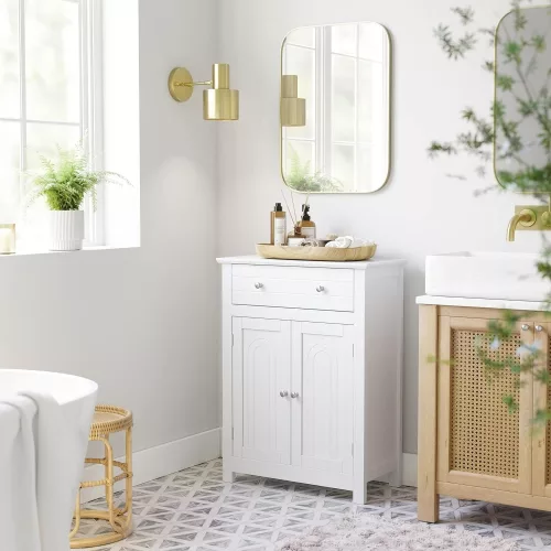 VASAGLE BBC61WT Fürdőszobai fiókos szekrény, konyhaszekrény vidéki stílusban, fa, fehér, 60