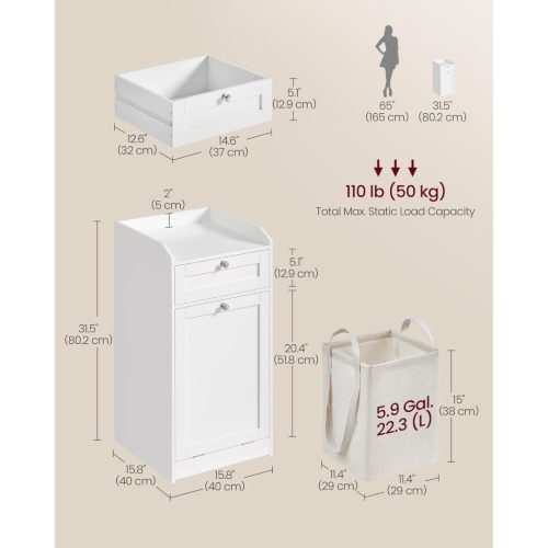 VASAGLE fürdőszobai szekrény szennyestartóval, fürdőszobai tárolóegység 1 fiókkal és 1