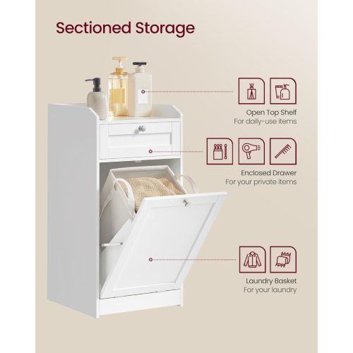 VASAGLE fürdőszobai szekrény szennyestartóval, fürdőszobai tárolóegység 1 fiókkal és 1
