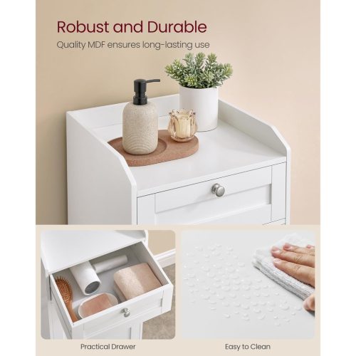 VASAGLE fürdőszobai szekrény szennyestartóval, fürdőszobai tárolóegység 1 fiókkal és 1