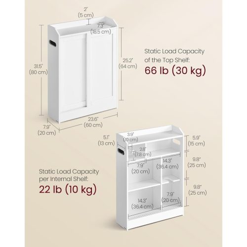 VASAGLE Fürdőszobai Szekrény, Keskeny Fürdőszobai Tárolóegység, WC-papír Tartó és Kefe