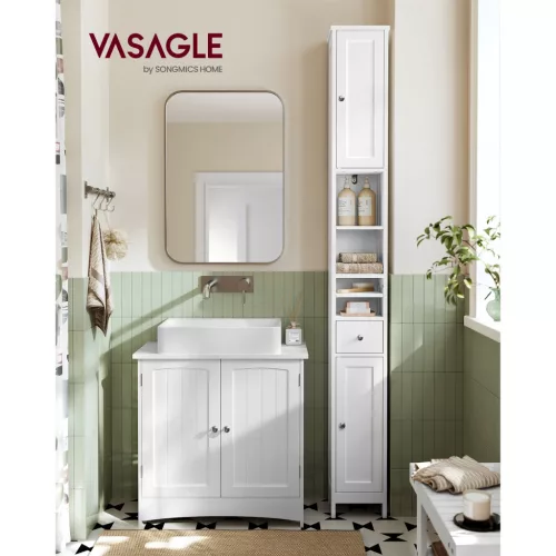 Magas fürdőszoba szekrény, keskeny tároló szekrény, állítható polcokkal