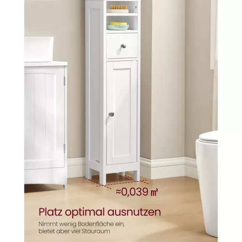 Magas fürdőszoba szekrény, keskeny tároló szekrény, állítható polcokkal