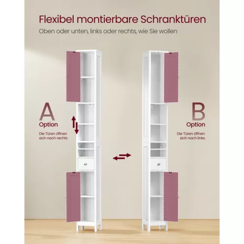 Magas fürdőszoba szekrény, keskeny tároló szekrény, állítható polcokkal