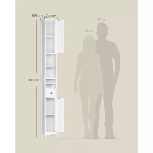 Magas fürdőszoba szekrény, keskeny tároló szekrény, állítható polcokkal