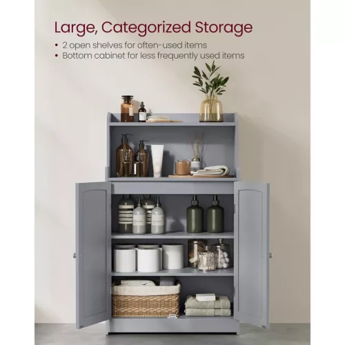 VASAGLE Fürdőszobai Tárolószekrény, Fürdőszobai Állószekrény 2 Ajtóval, 2 Állítható