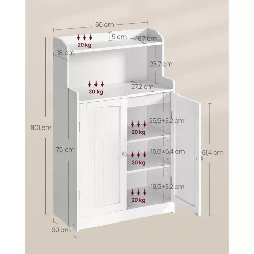 VASAGLE fürdőszobai szekrény, fürdőszobai bútor 2 ajtóval, 2 állítható polccal, 30 x 60 x