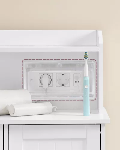 Fürdőszoba szekrény, ajtós, fiókos, állítható polccal, felhőfehér 30 x 60 x 100 cm