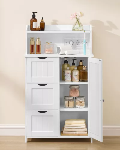 Fürdőszoba szekrény, ajtós, fiókos, állítható polccal, felhőfehér 30 x 60 x 100 cm