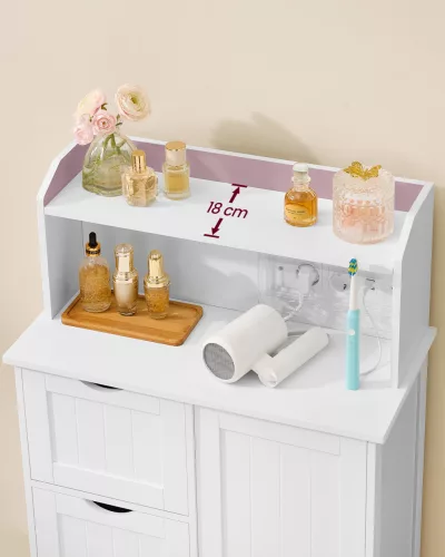 Fürdőszoba szekrény, ajtós, fiókos, állítható polccal, felhőfehér 30 x 60 x 100 cm