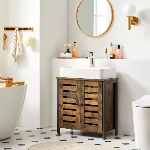 VASAGLE Alámosószekrény, Fürdőszobai mosdószekrény, Tárolószekrény, 60 x 30 x 60 cm, Acél