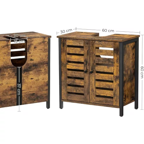 VASAGLE Alámosószekrény, Fürdőszobai mosdószekrény, Tárolószekrény, 60 x 30 x 60 cm, Acél