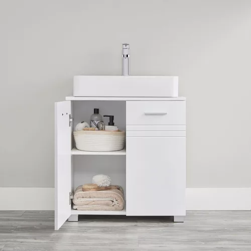Fürdőszoba szekrény, 2 ajtós, állítható polccal, fehér 60x30x63cm