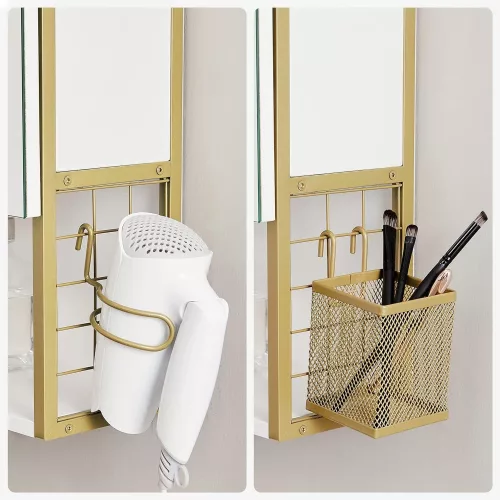 VASAGLE BBK124A10 Fürdőszobai tükör szekrény világítással, Fürdőszobai szekrény,