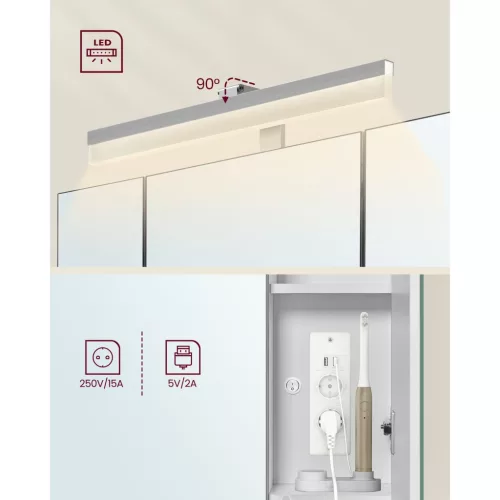 Fürdőszoba szekrény, tükörrel, három ajtós, felhőfehér 16 x 70 x 75 cm