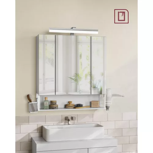 Fürdőszoba szekrény, tükörrel, három ajtós, felhőfehér 16 x 70 x 75 cm