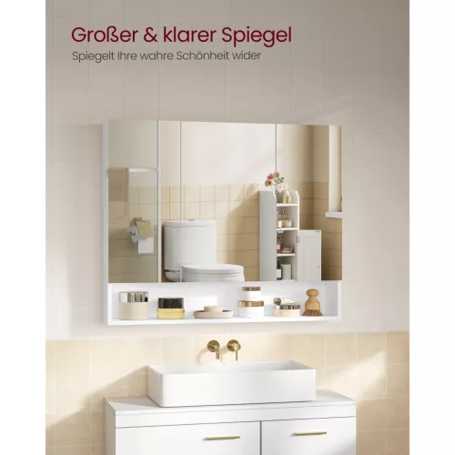 Fürdőszoba tükörszekrény, tárolóval, állítható polcokkal, felhőfehér