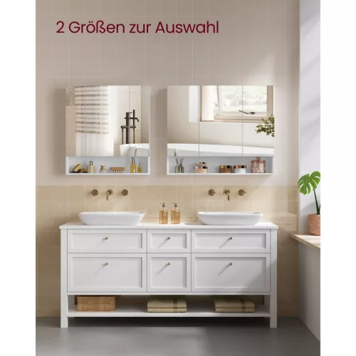 Fürdőszoba tükörszekrény, tárolóval, állítható polcokkal, felhőfehér