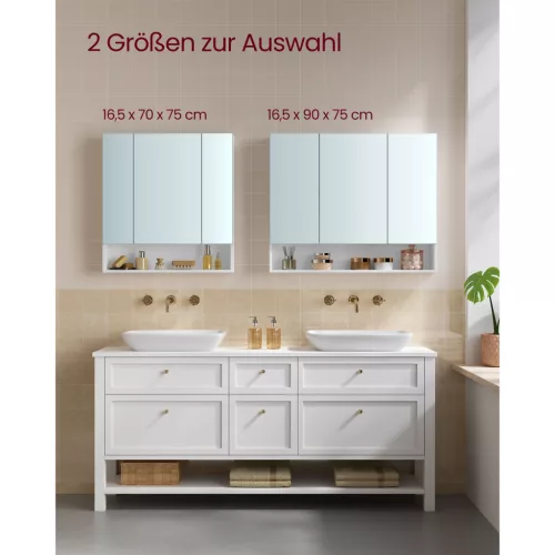 Fürdőszoba tükörszekrény, tárolóval, állítható polcokkal, felhőfehér