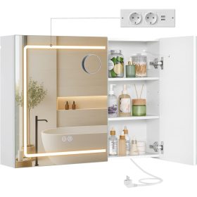   Tükörszekrény, világítással, fali, párátlanító funkcióval, fehér