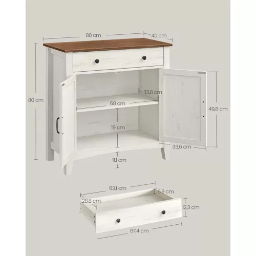 Fiókos tárolószekrény, rusztikus fehér és mézbarna, 80 x 30 x 75 cm