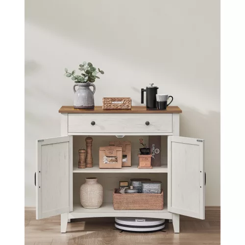 Fiókos tárolószekrény, rusztikus fehér és mézbarna, 80 x 30 x 75 cm