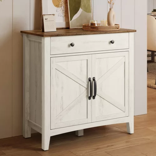 Fiókos tárolószekrény, rusztikus fehér és mézbarna, 80 x 30 x 75 cm