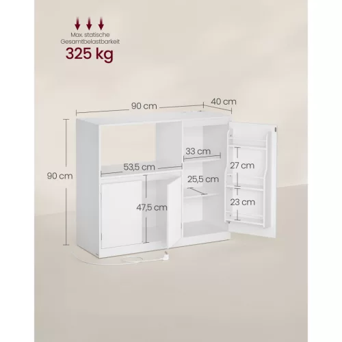 Konyhai szekrény tárolópolccal, munkafelülettel, 3 ajtóval, felhő fehér