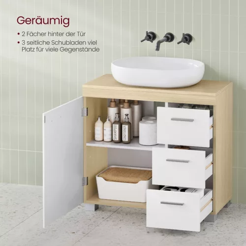 VASAGLE BBK503K01 Fésülködőasztal 3 Nagy Fiókkal, Fürdőszobai Szekrény, 2 Rekesz