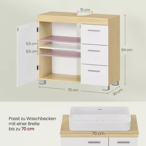 VASAGLE BBK503K01 Fésülködőasztal 3 Nagy Fiókkal, Fürdőszobai Szekrény, 2 Rekesz
