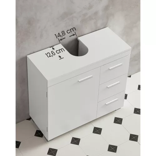 VASAGLE BBK503W10 Fürdőszobai Szekrény 3 Nagy Fiókkal, Fürdőszobai Szekrény, 2 Rekesz az