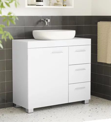 Mosdó alatti fürdőszoba szekrény, 3 fiókos, fehér 30x70x64cm