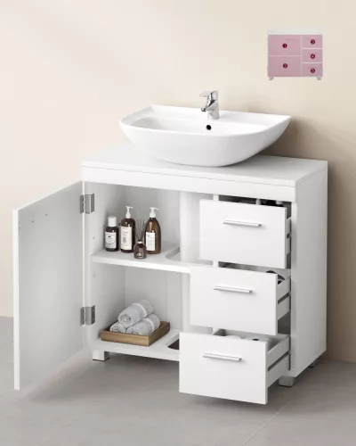 Mosdó alatti fürdőszoba szekrény, 3 fiókos, fehér 30x70x64cm