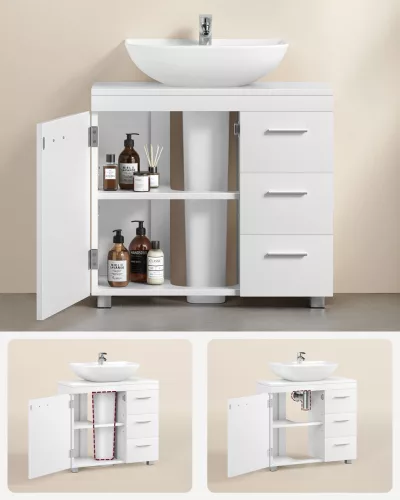 Mosdó alatti fürdőszoba szekrény, 3 fiókos, fehér 30x70x64cm