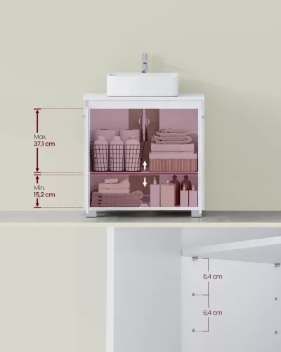 Mosdó alatti fürdőszoba szekrény, 2 ajtós, felhőfehér 60x30x60cm