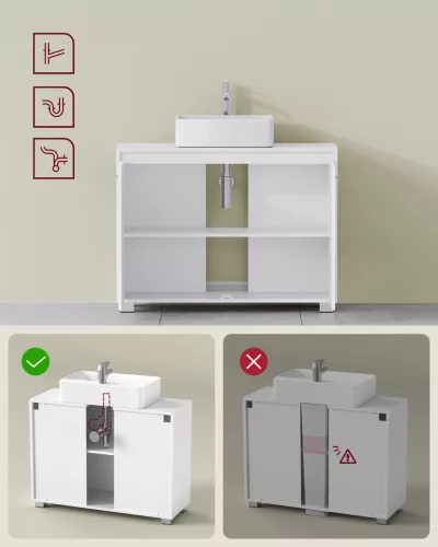 Mosdó alatti fürdőszoba szekrény, 2 ajtós, felhőfehér 60x30x60cm