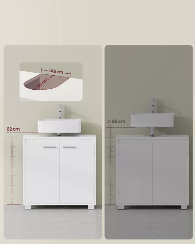 Mosdó alatti fürdőszoba szekrény, 2 ajtós, felhőfehér 60x30x60cm