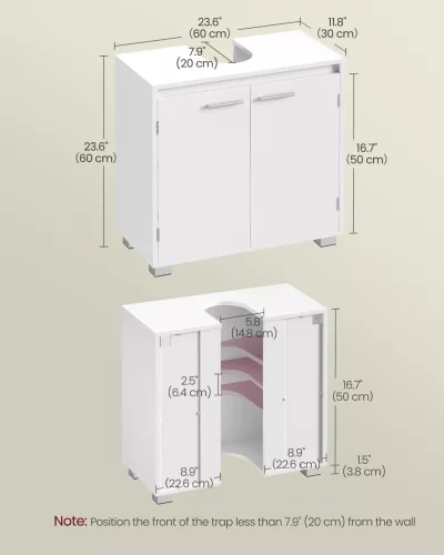 Mosdó alatti tárolószekrény, 2 rekesszel, lábakkal, felhőfehér 30 x 60 x 60 cm