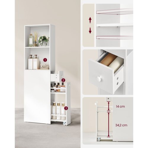 Keskeny fürdőszoba tároló szekrény, álló, fehér 40 x 30 x 80 cm