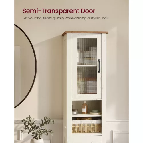 Fürdőszoba szekrény, keskeny, 1 fiókos, nyitott rekeszekkel, rusztikus fehér
