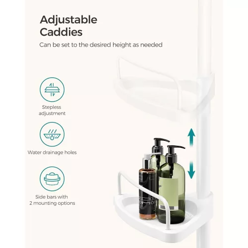 SONGMICS Állítható Fürdőszobai Sarokpolc, Teleszkópos Zuhanykosár, 85-305 cm, Padlótól