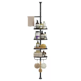   Fürdőszoba sarokpolc, teleszkópos, 4 szintes, fekete, 35 x 25 x 85-305 cm