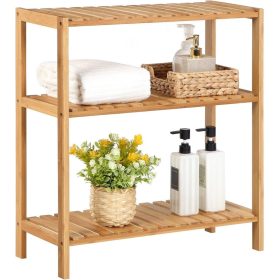 SONGMICS BCB33Y Bambusz polc a fürdőszobához/konyhához/cipőtartó, 60 x 26 x 66 cm Ideális a